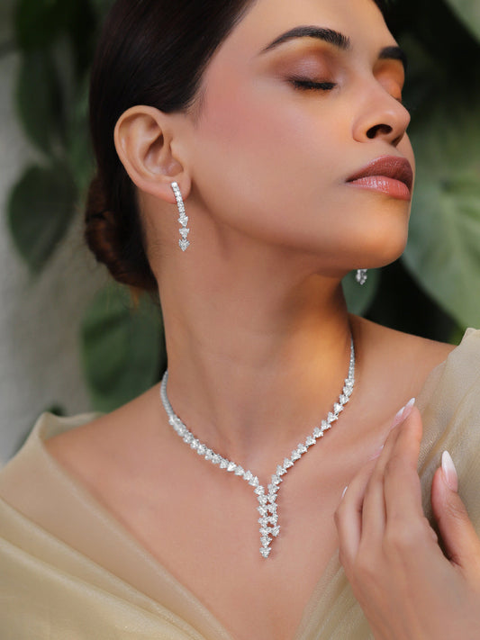 【Rubans】 Crystal Studded Rhodium Necklace Set｜ロジウムメッキ クリスタル ネックレスセット