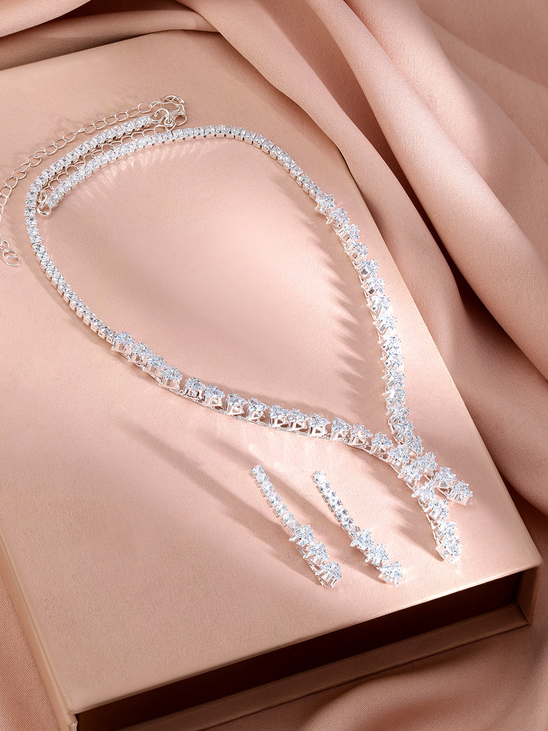 【Rubans】 Crystal Studded Rhodium Necklace Set｜ロジウムメッキ クリスタル ネックレスセット