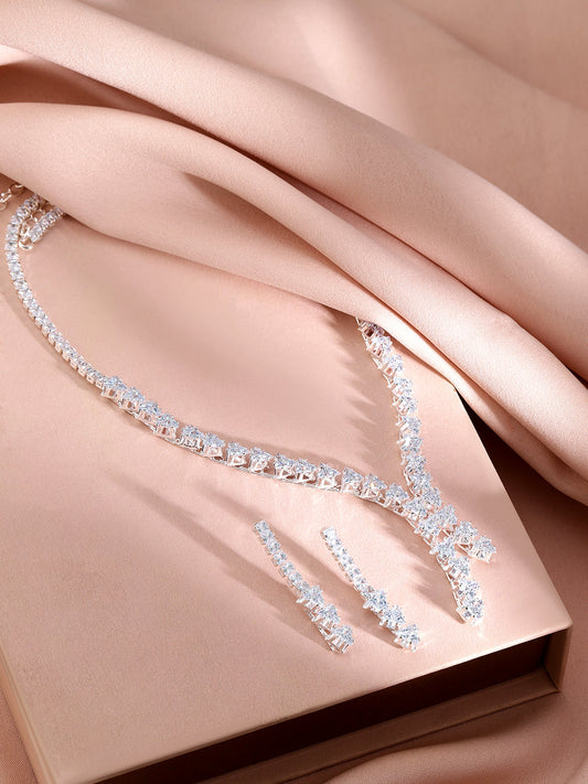 【Rubans】 Crystal Studded Rhodium Necklace Set｜ロジウムメッキ クリスタル ネックレスセット