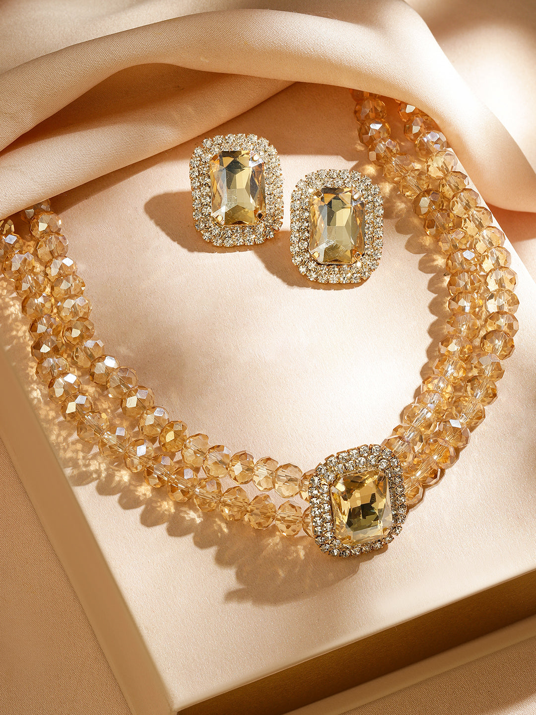 Beaded American Diamond Zirconia Choker Set Gold