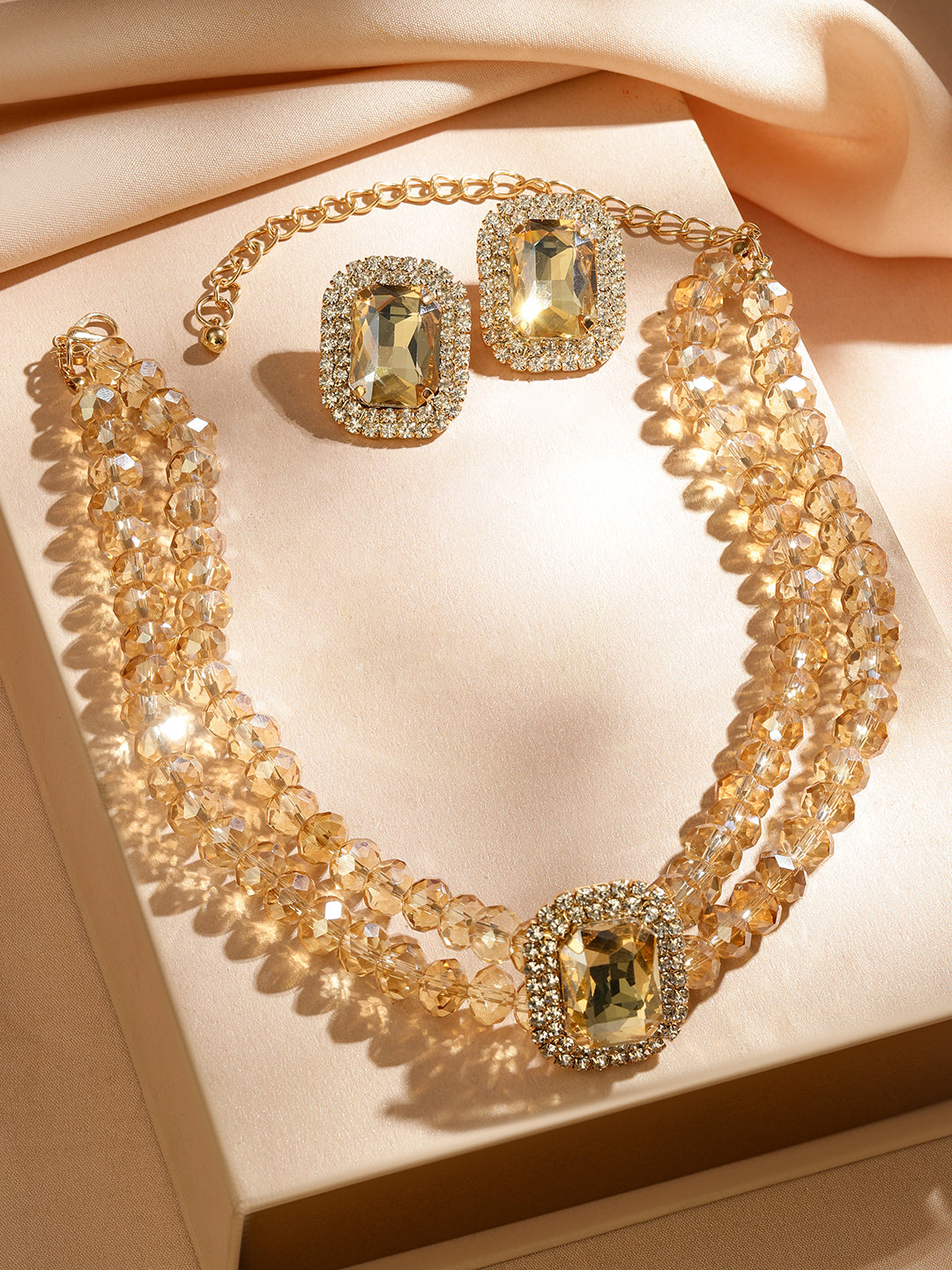 Beaded American Diamond Zirconia Choker Set Gold