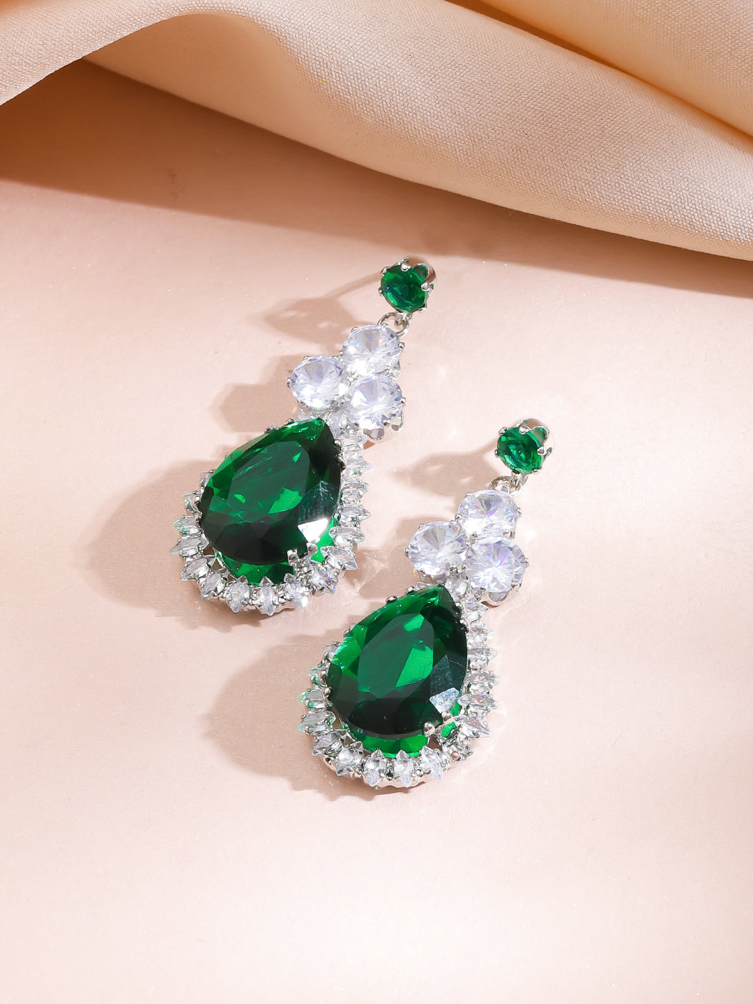 Cocktail Glam Emerald Green White Crystal Necklace Set フリーサイズ