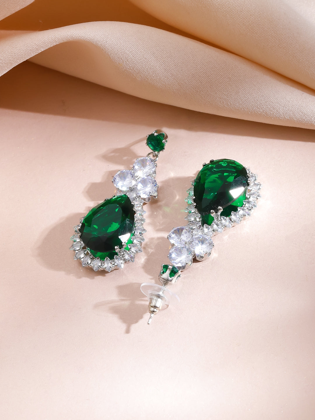 Cocktail Glam Emerald Green White Crystal Necklace Set フリーサイズ