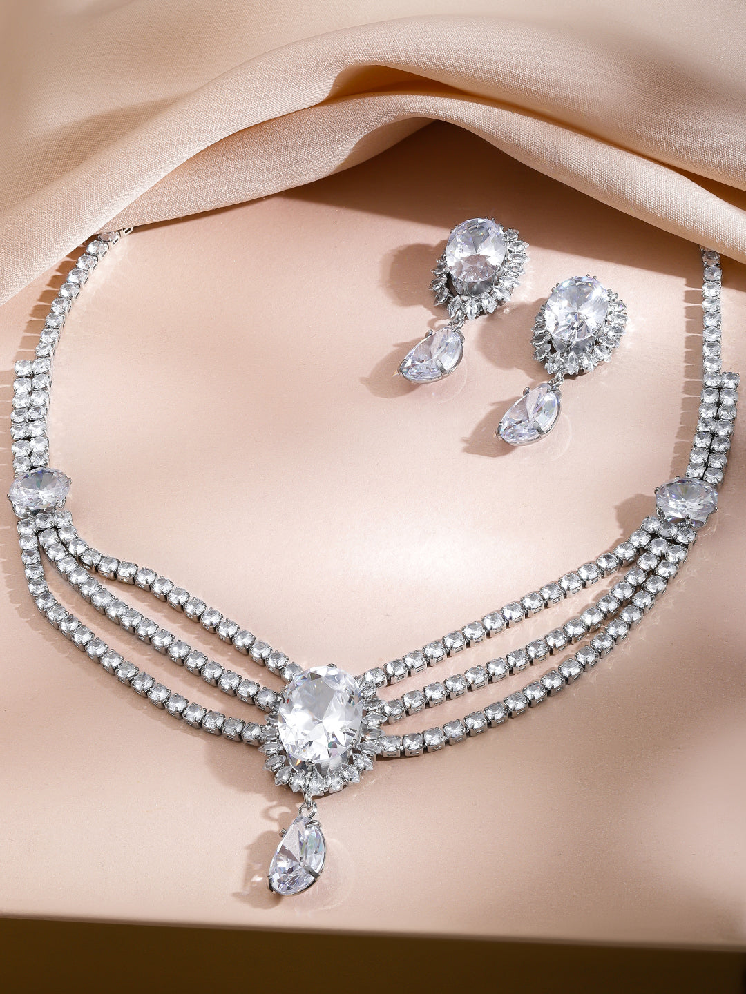 Multi Layer Crystal Studded Necklace Set フリーサイズ