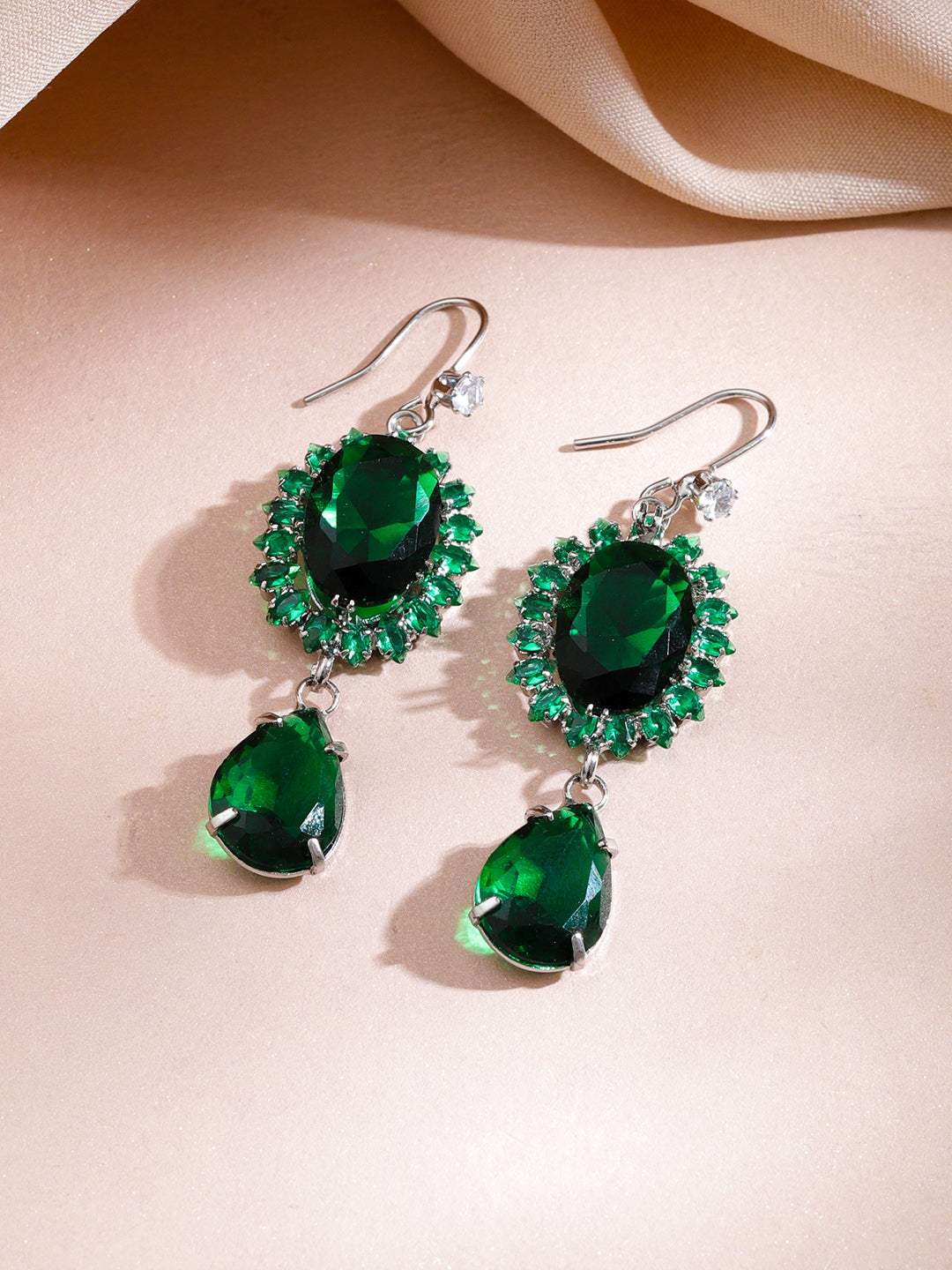Green Crystal Studded Multi Strand Necklace Set フリーサイズ