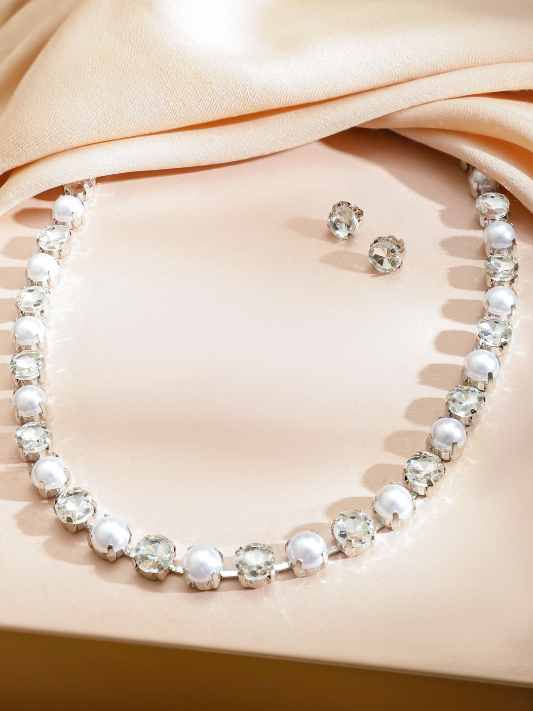 Minimal Pearl American Diamond Zirconia Necklace Set フリーサイズ
