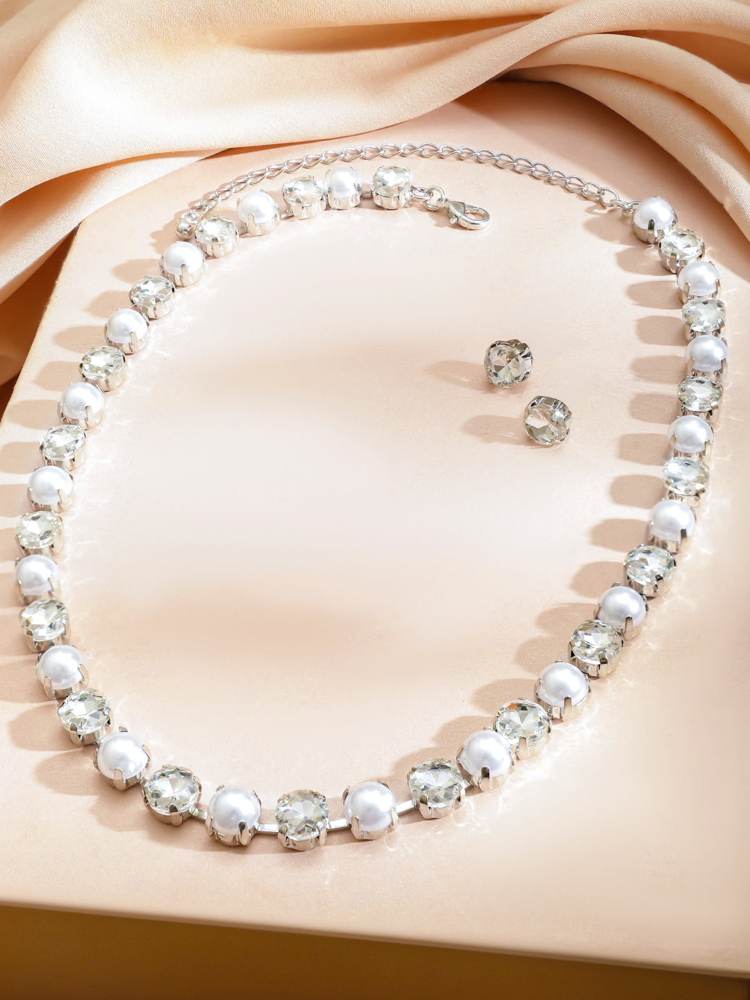 Minimal Pearl American Diamond Zirconia Necklace Set フリーサイズ