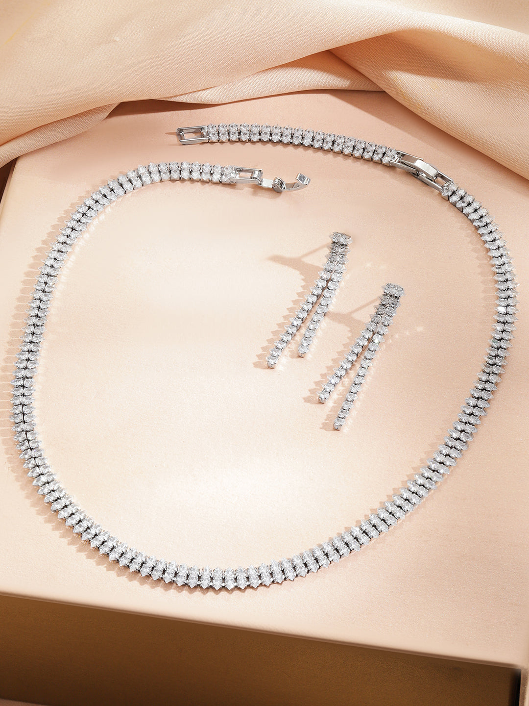 【Rubans】 Elegant Crystal Necklace Set｜ロジウムメッキ ホワイト キュービックジルコニア テニスネックレス イヤリングセット