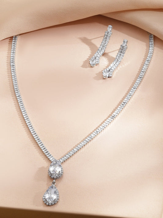 【Rubans】 American Diamond Zirconia Necklace Set｜ロジウムメッキ ホワイト キュービックジルコニア ティアドロップ ネックレスセット