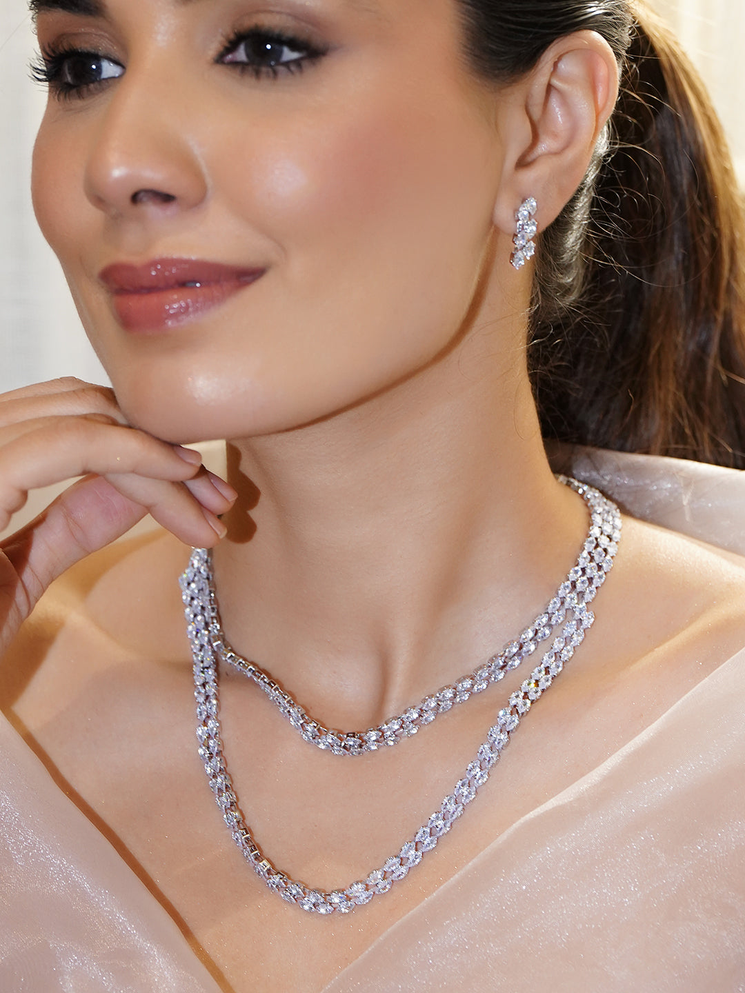 【Rubans】 Crystal Multi-Layered Necklace Set｜クリスタル マルチレイヤード ネックレスセット