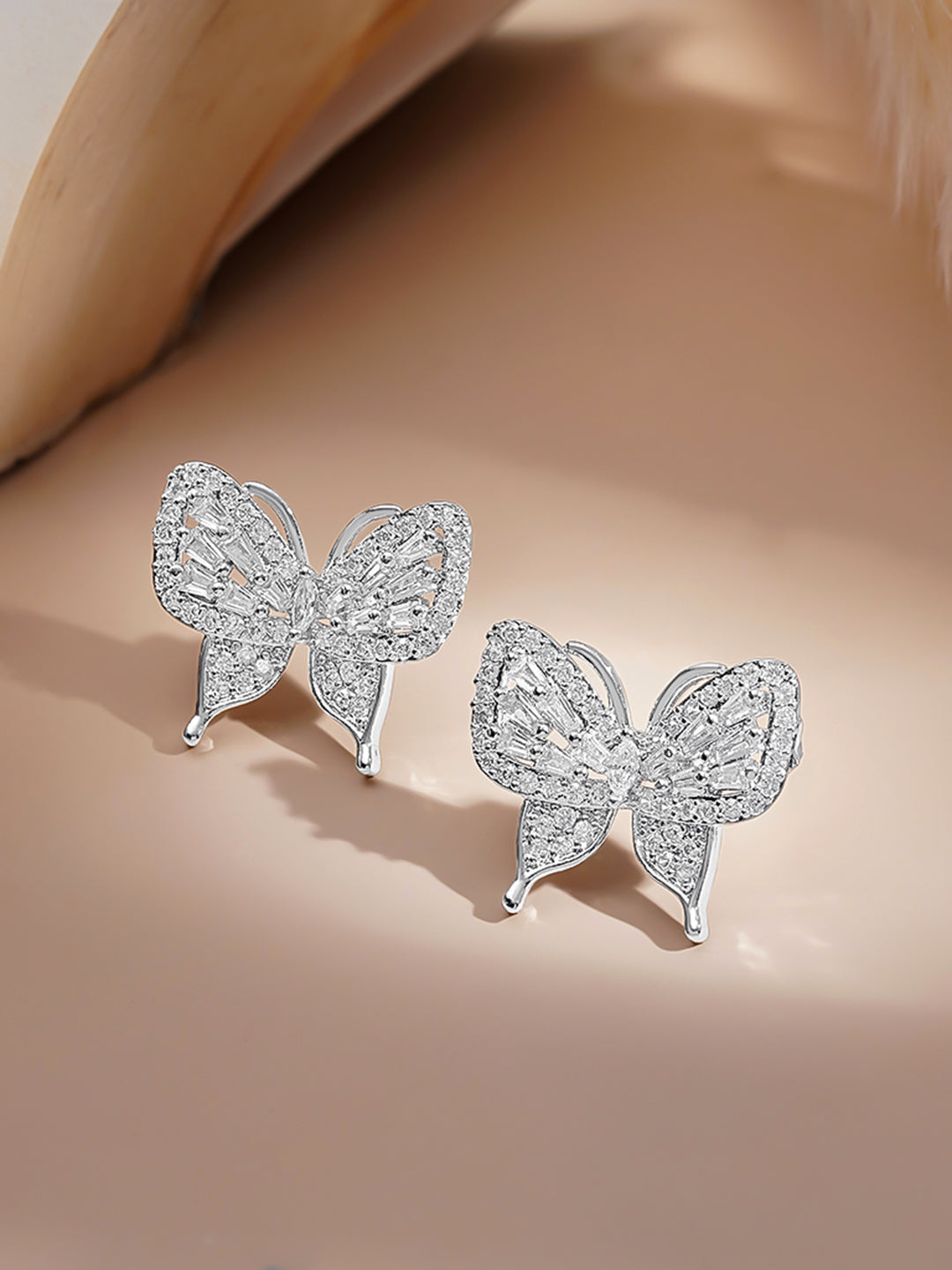 Silver American Diamond Zirconia Butterfly Pendant Necklace Set フリーサイズ
