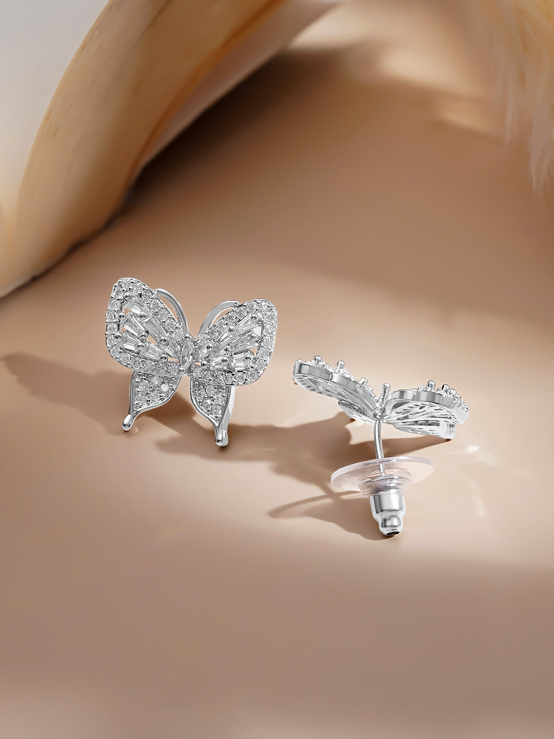 Silver American Diamond Zirconia Butterfly Pendant Necklace Set フリーサイズ