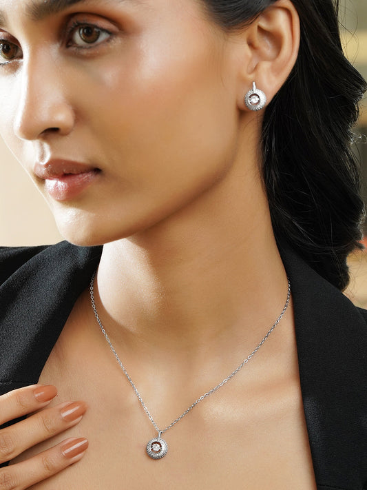 【Rubans】 Round American Diamond Zirconia Halo Pendant Set｜ラウンド アメリカンダイヤモンド ジルコニア ヘイロー ペンダントセット