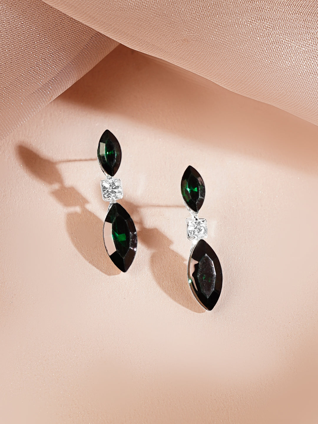 【Rubans】 Rhodium Plated Emerald Green Crystal Jewellery Set｜ロジウムメッキ エメラルドグリーン クリスタル ジュエリーセット