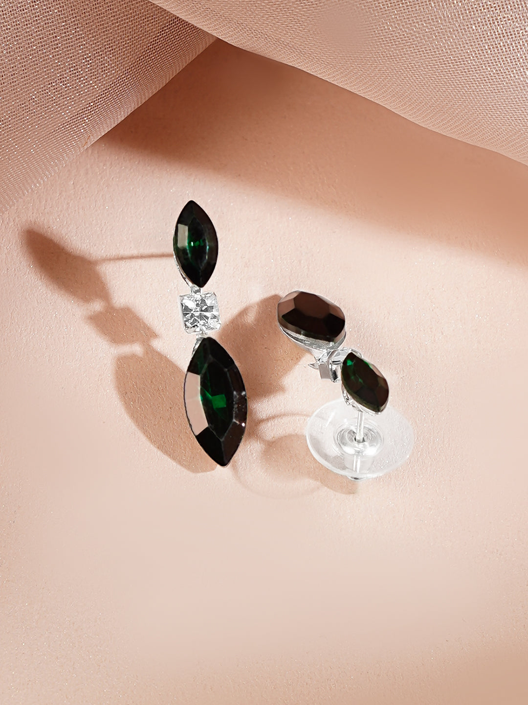 【Rubans】 Rhodium Plated Emerald Green Crystal Jewellery Set｜ロジウムメッキ エメラルドグリーン クリスタル ジュエリーセット
