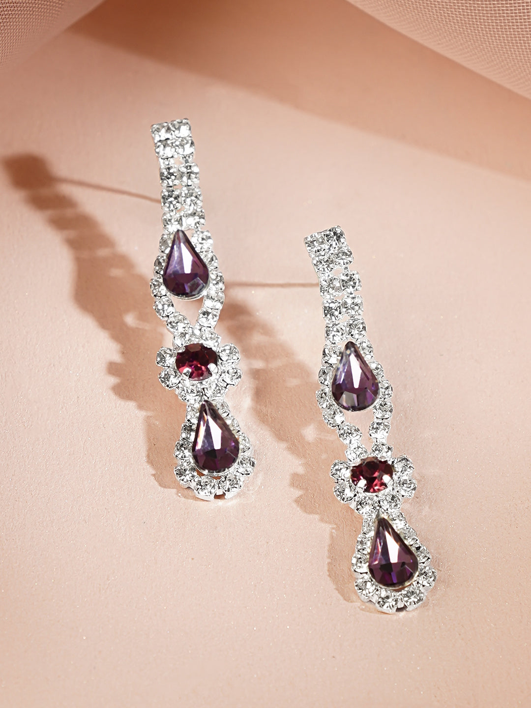【Rubans】 Rhodium Plated Purple Crystal Teardrop Necklace Set｜ロジウムメッキ パープルクリスタル ティアドロップ ネックレスセット