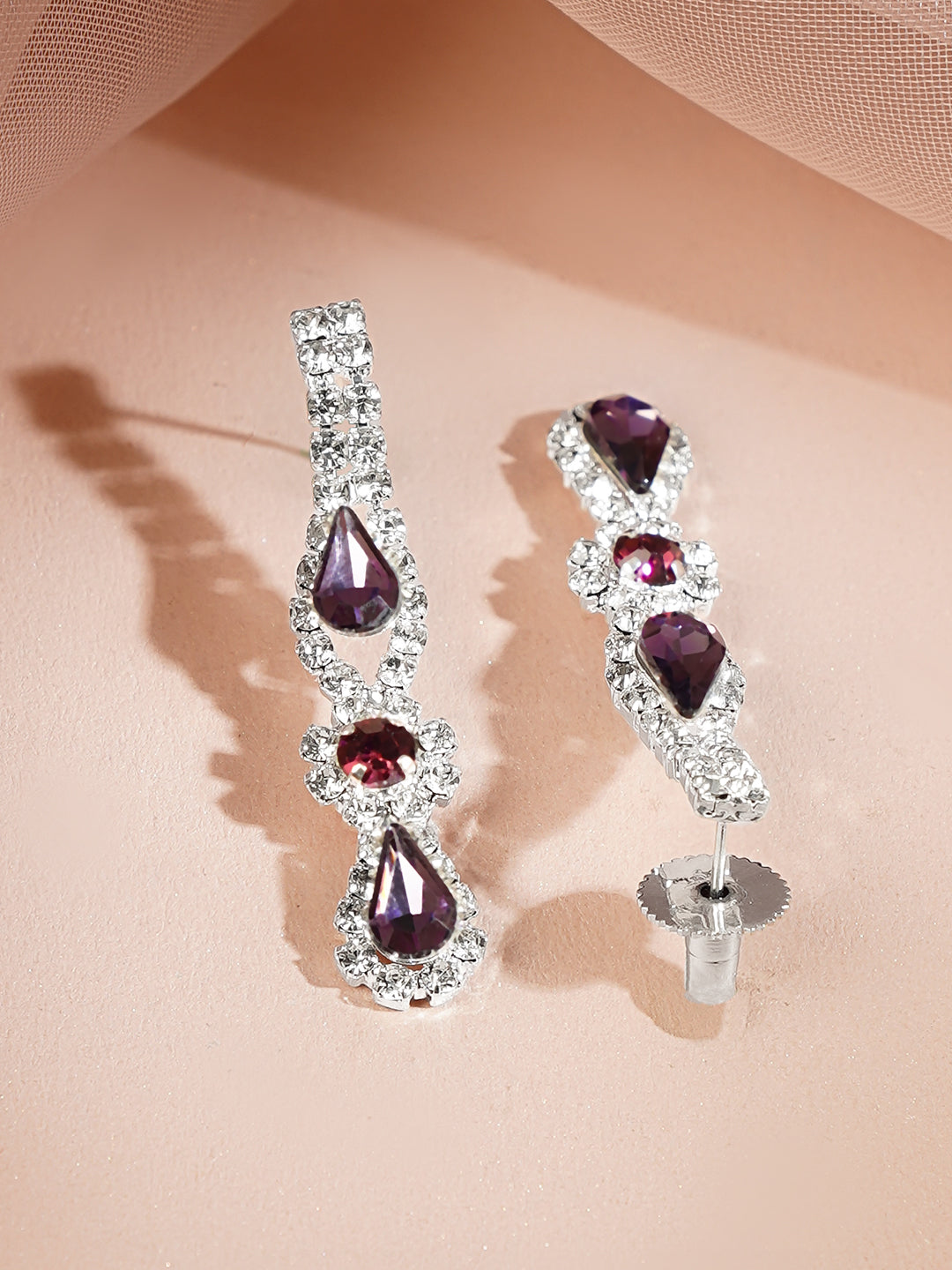 【Rubans】 Rhodium Plated Purple Crystal Teardrop Necklace Set｜ロジウムメッキ パープルクリスタル ティアドロップ ネックレスセット