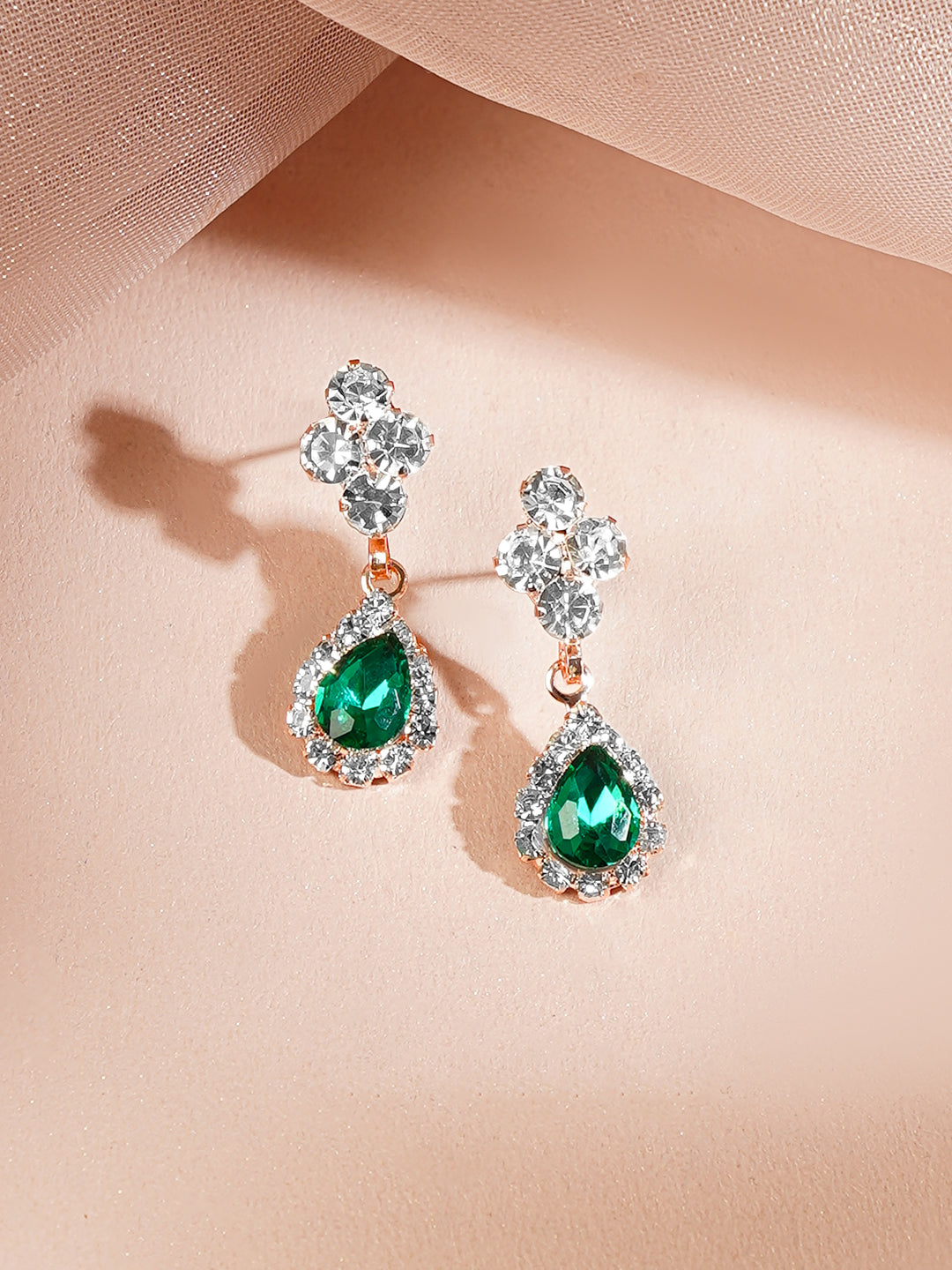 【Rubans】 Rose Gold-Plated Emerald Green Crystal Choker Necklace Set｜ローズゴールドメッキ エメラルドグリーン クリスタル チョーカー ネックレスセット