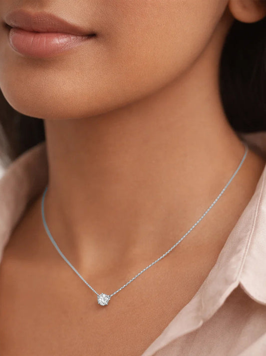 Demi Fine Rhodium Plated Stainless steel Minimal Diamond Solitaire Necklace Length - 19.4 cm