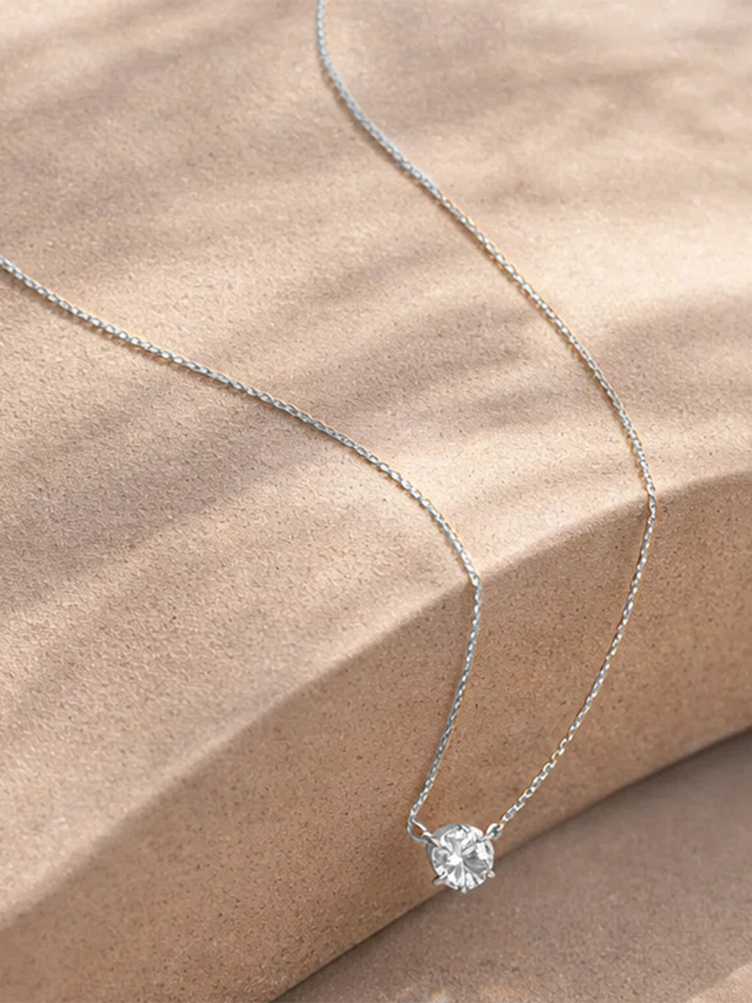 Demi Fine Rhodium Plated Stainless steel Minimal Diamond Solitaire Necklace Length - 19.4 cm