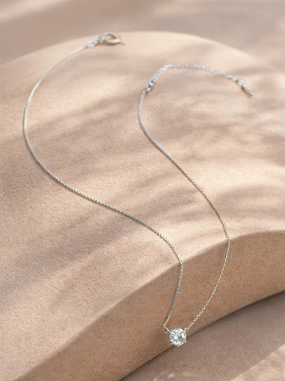 Demi Fine Rhodium Plated Stainless steel Minimal Diamond Solitaire Necklace Length - 19.4 cm