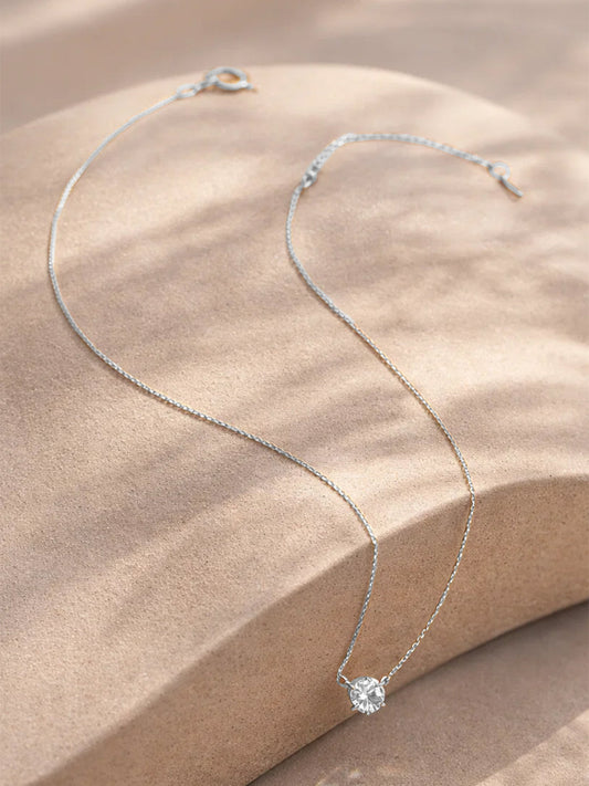 Demi Fine Rhodium Plated Stainless steel Minimal Diamond Solitaire Necklace Length - 19.4 cm