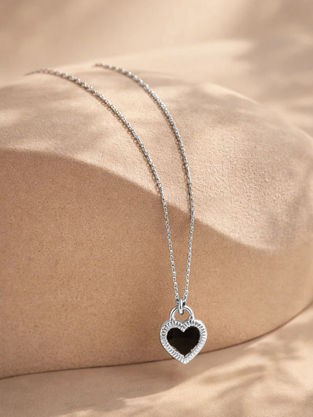 Demi Fine Rhodium Plated Stainless steel Reversible Heart Pendant Chain Necklace Length - 22 cm