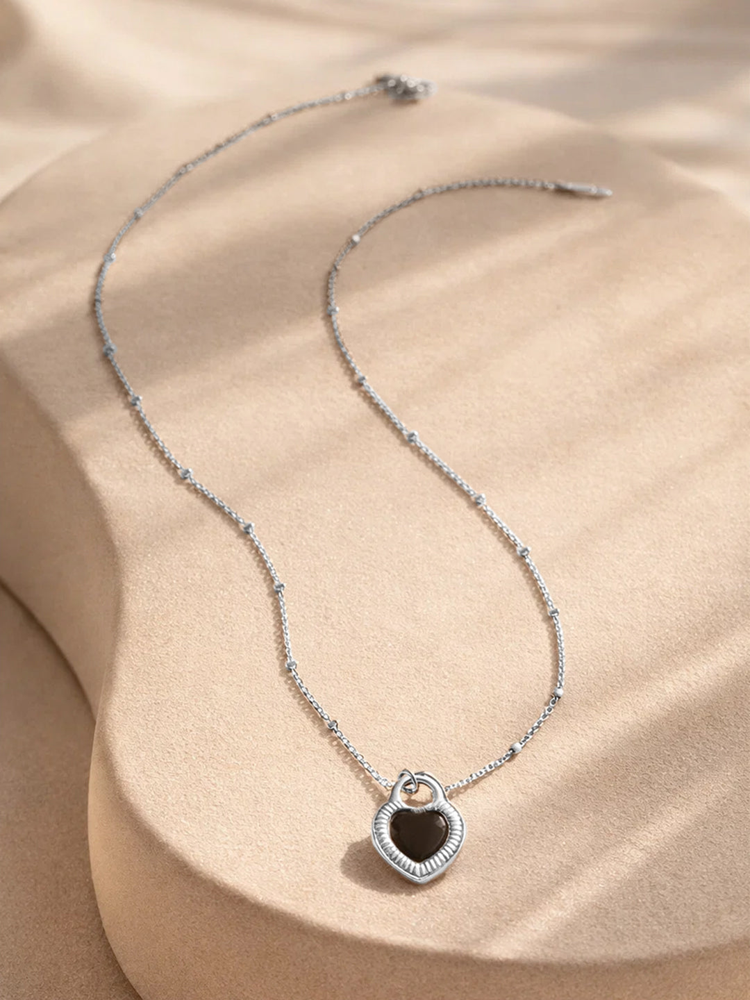 Demi Fine Rhodium Plated Stainless steel Reversible Heart Pendant Chain Necklace Length - 22 cm