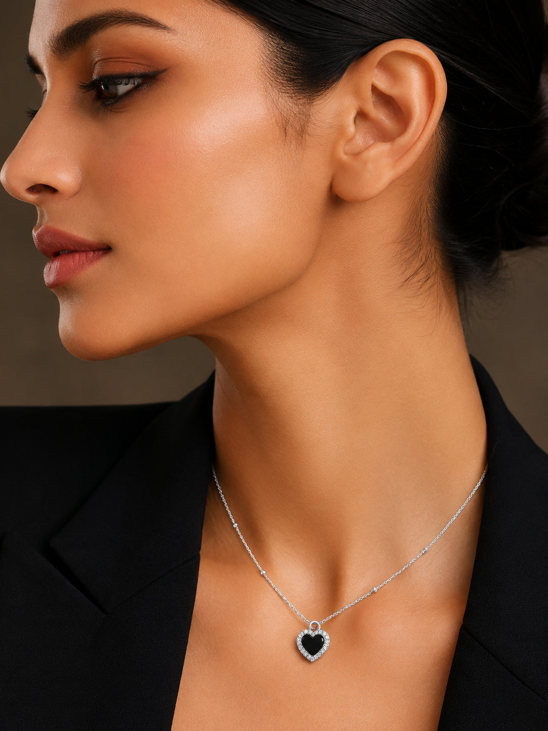 Demi Fine Rhodium Plated Stainless steel Reversible Heart Pendant Chain Necklace Length - 22 cm