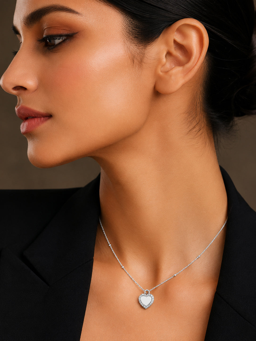 Demi Fine Rhodium Plated Stainless steel Reversible Heart Pendant Chain Necklace Length - 22 cm