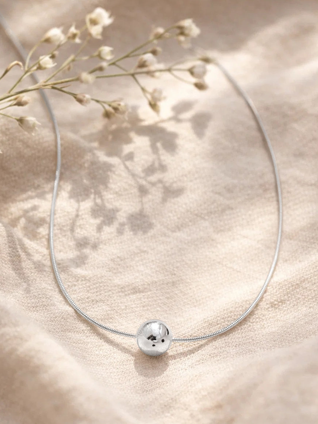 Demi Fine Rhodium Plated Stainless steel Minimal Ball Pendant Snake Chain Necklace Length - 18.9 cm