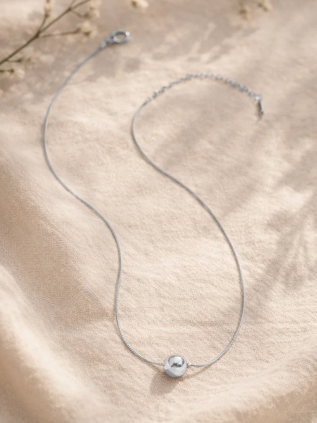 Demi Fine Rhodium Plated Stainless steel Minimal Ball Pendant Snake Chain Necklace Length - 18.9 cm