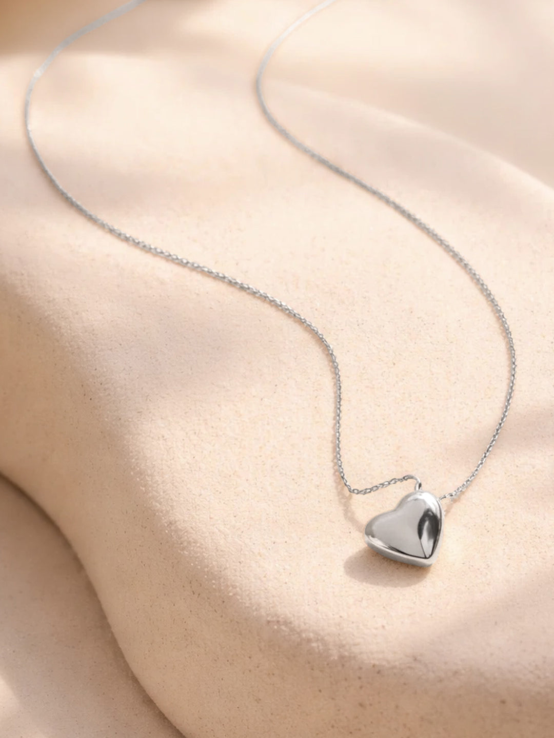 Demi Fine Rhodium Plated Stainless steel Puffy Heart Pendant Rope Chain Necklace Length - 27.5 cm