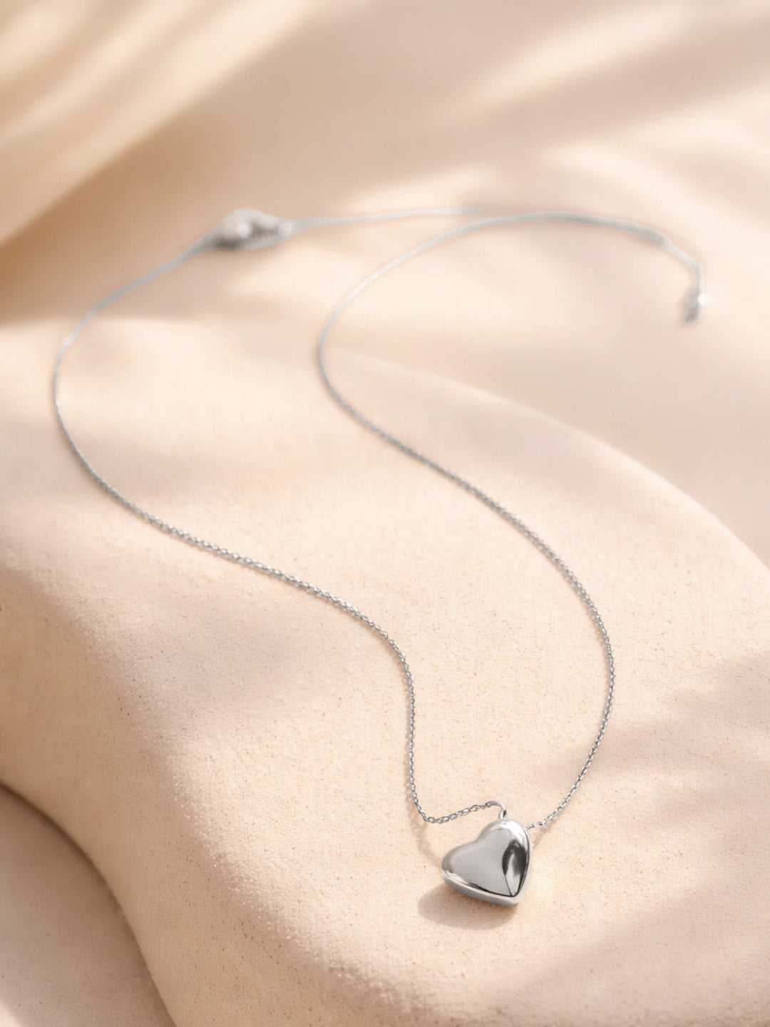 Demi Fine Rhodium Plated Stainless steel Puffy Heart Pendant Rope Chain Necklace Length - 27.5 cm