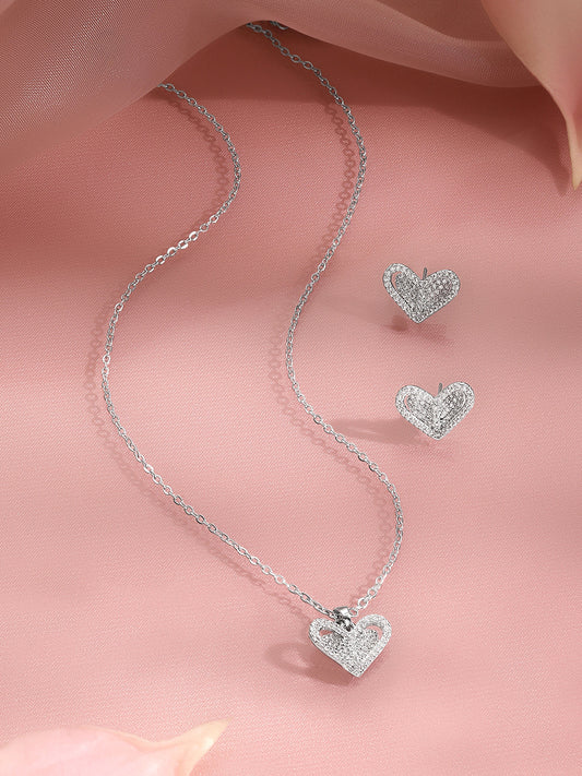 Crystal Diamond Heart Pendant Set Length - N-21 cm , E-1 cm