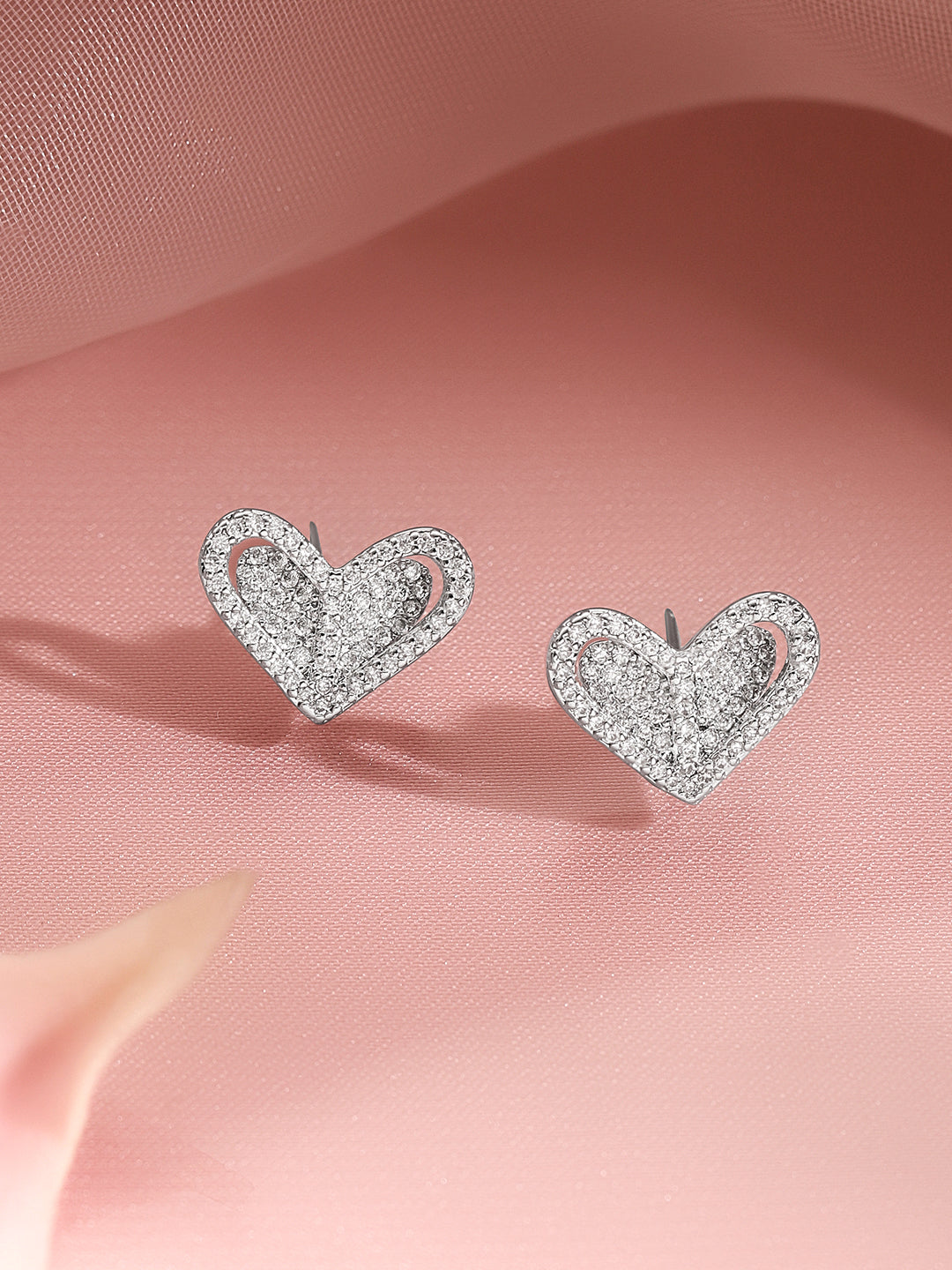 Crystal Diamond Heart Pendant Set Length - N-21 cm , E-1 cm