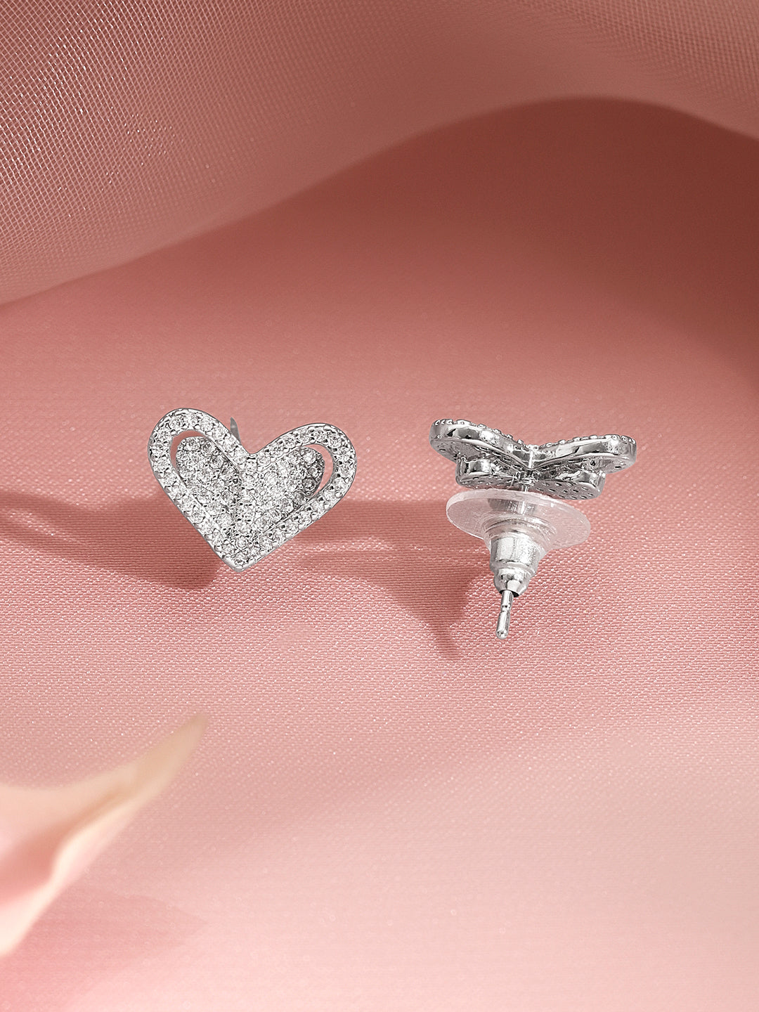 Crystal Diamond Heart Pendant Set Length - N-21 cm , E-1 cm