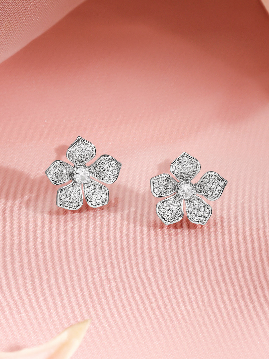 Crystal Diamond Floral Pendant Set Length - N-21cm , E-1.5cm