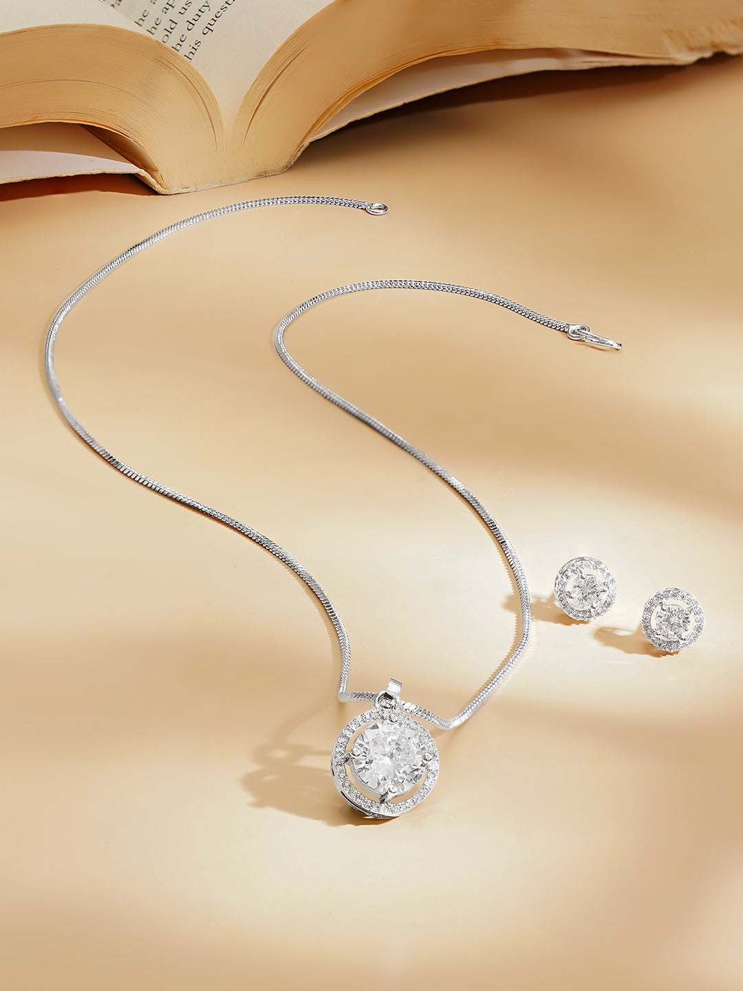 【Rubans】Rhodium Plated American Diamond Zirconia Pendant Set｜ロジウムメッキ アメリカンダイヤモンド ジルコニア ペンダントセット