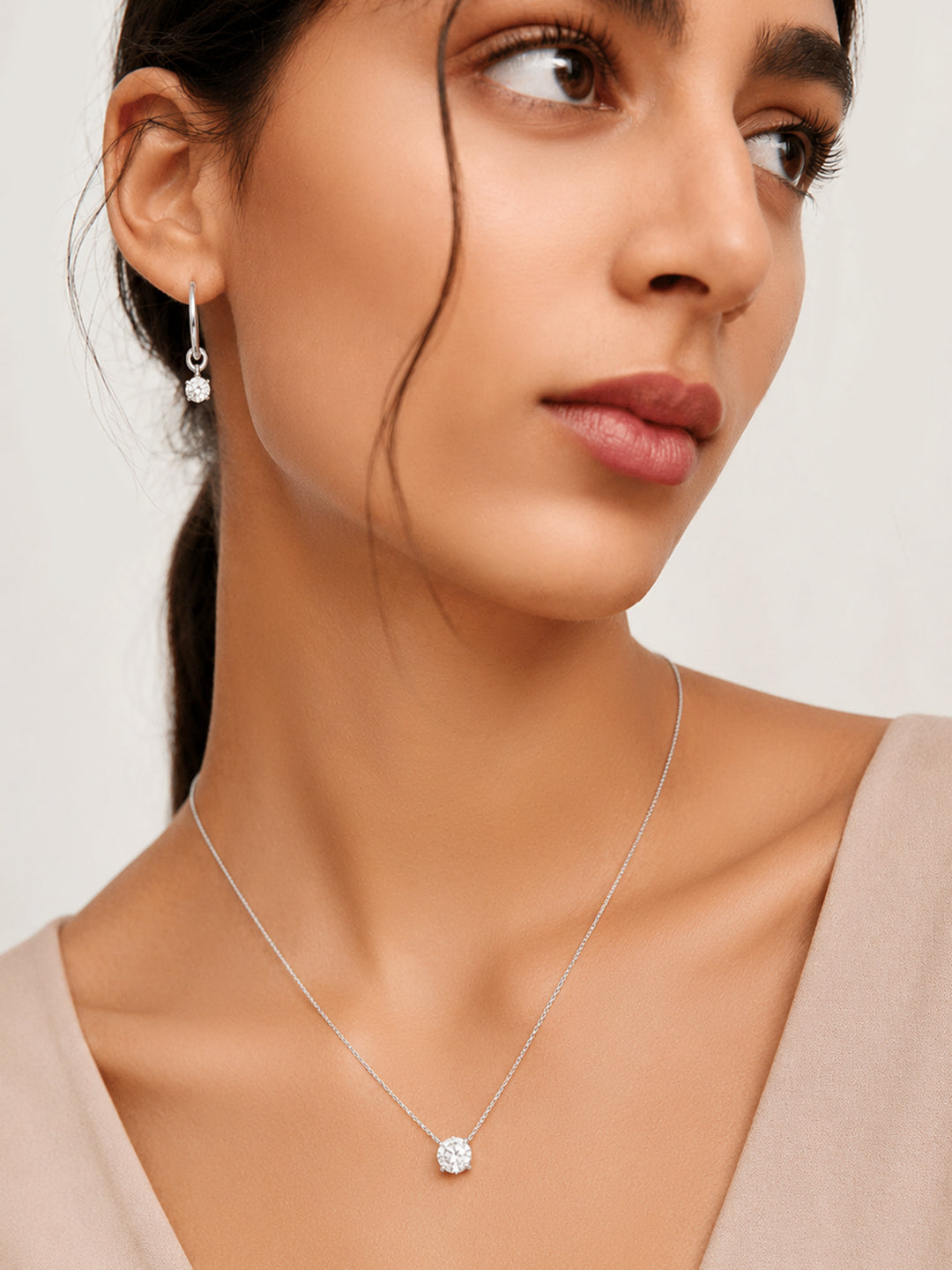 Demi Fine Rhodium Plated Stainless Steel Minimal Necklace Set Necklace Length - 45.5 cm