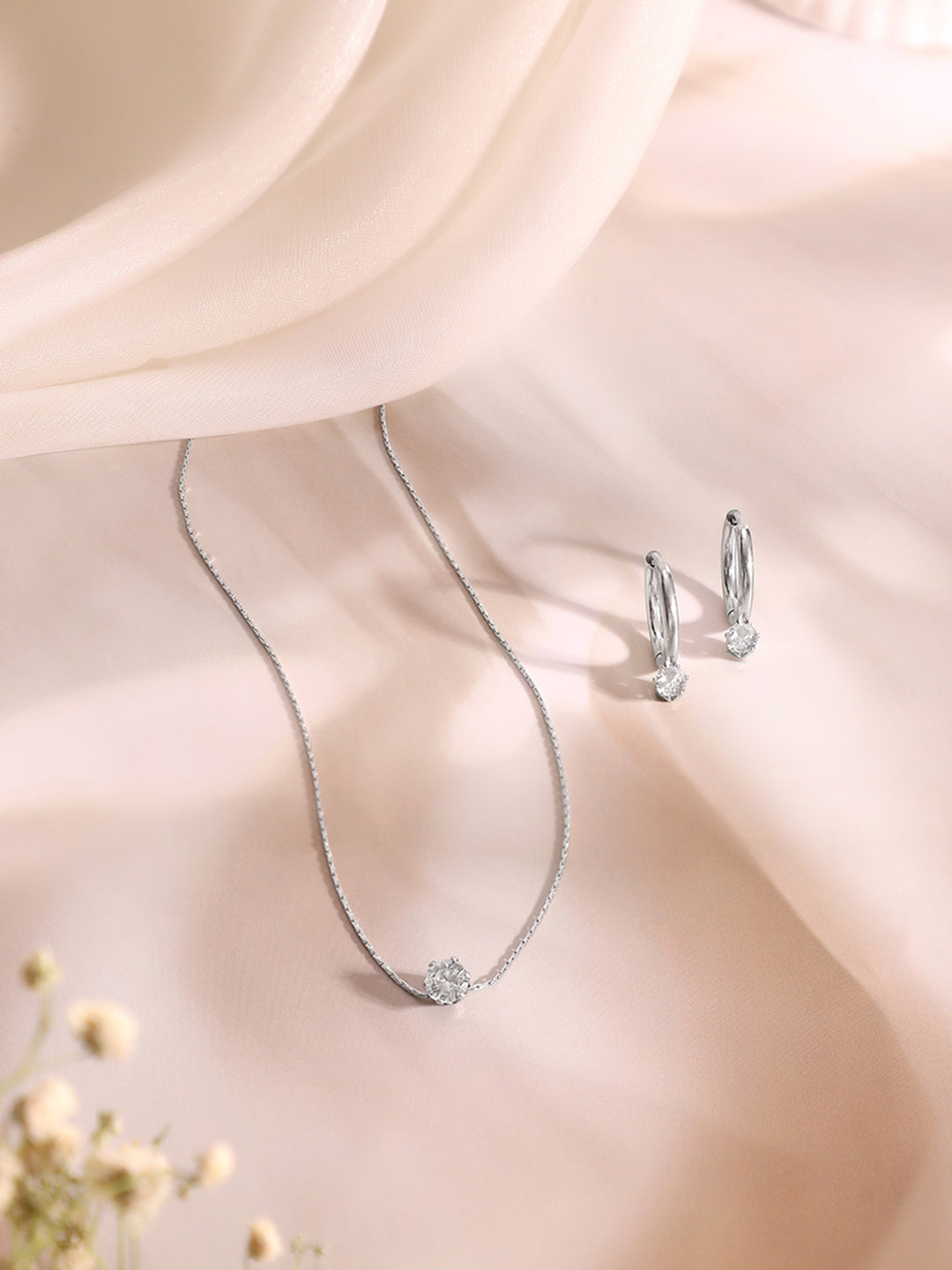 Demi Fine Rhodium Plated Stainless Steel Minimal Necklace Set Necklace Length - 45.5 cm