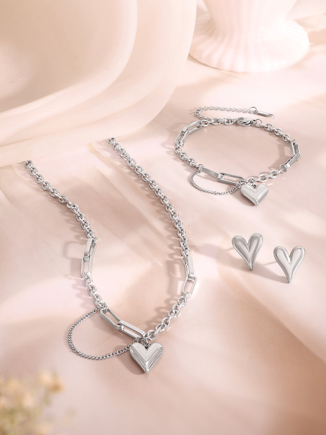 Demi Fine Rhodium Plated Stainless Steel Heart Charm Combo Set フリーサイズ