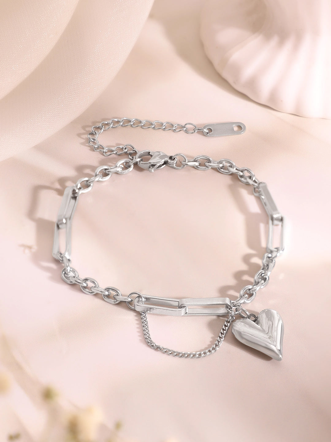 Demi Fine Rhodium Plated Stainless Steel Heart Charm Combo Set フリーサイズ
