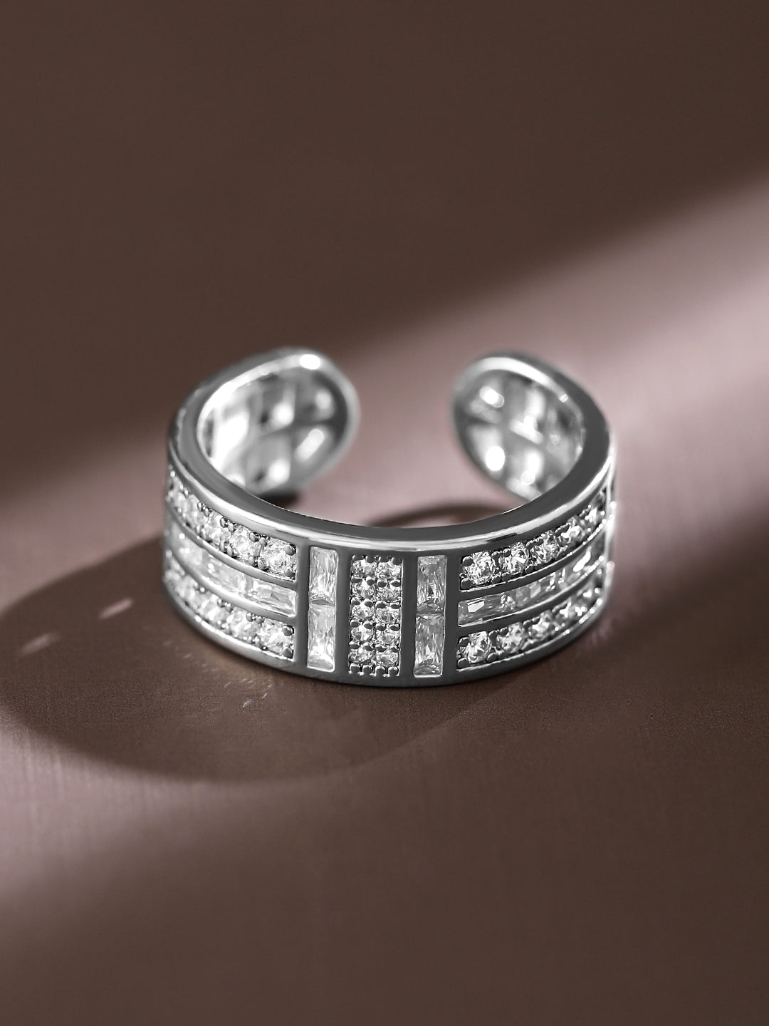 【Rubans】 Rhodium Plated Baguette & Pave Cubic Zirconia Adjustable Ring｜ロジウムメッキ バゲット＆パヴェ ジルコニア リング