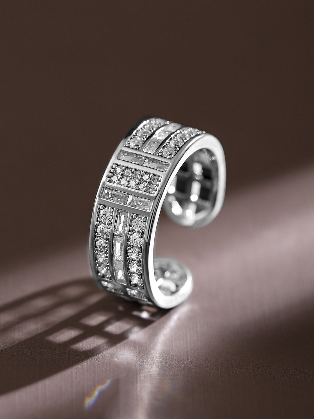 【Rubans】 Rhodium Plated Baguette & Pave Cubic Zirconia Adjustable Ring｜ロジウムメッキ バゲット＆パヴェ ジルコニア リング