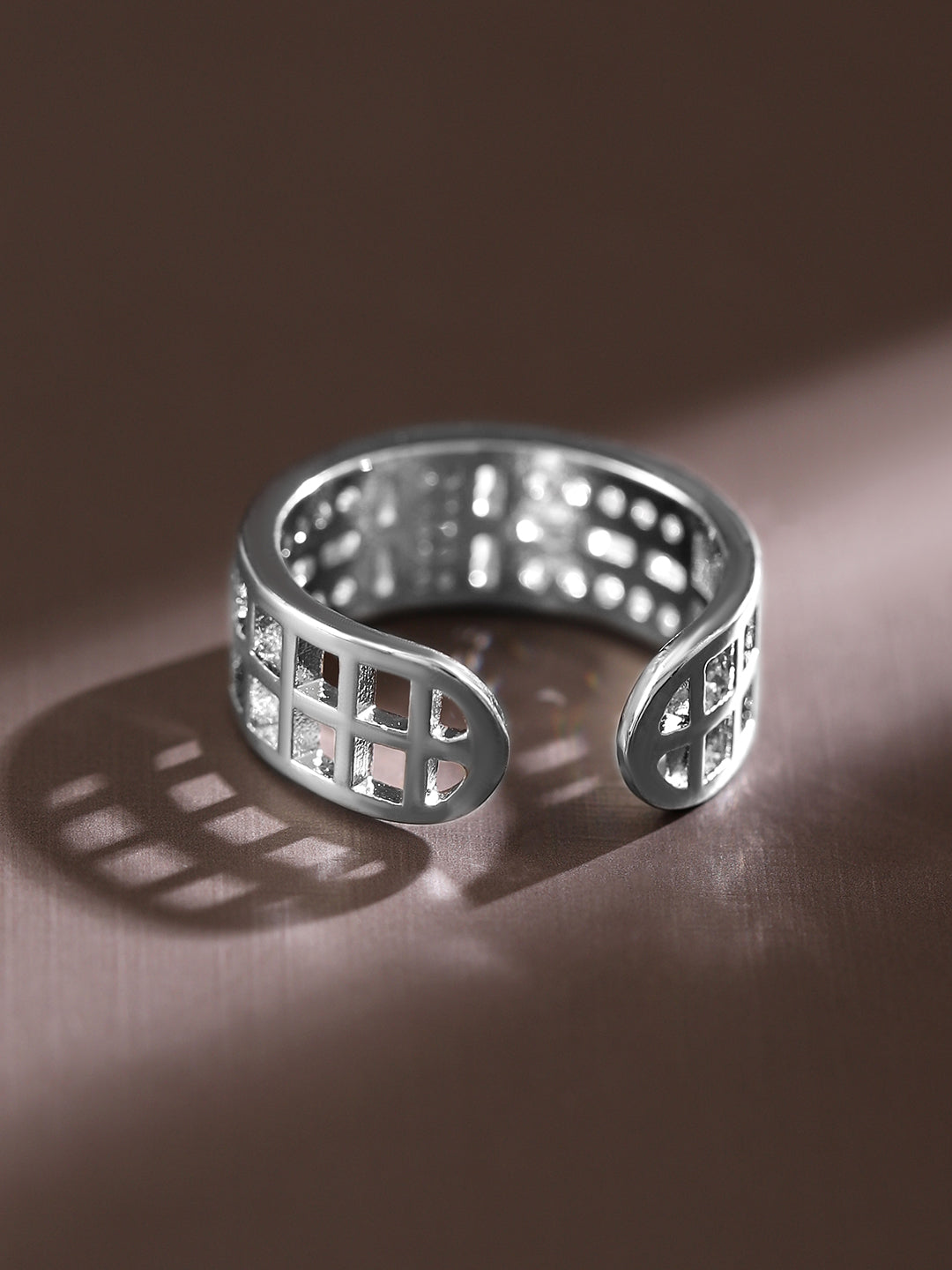【Rubans】 Rhodium Plated Baguette & Pave Cubic Zirconia Adjustable Ring｜ロジウムメッキ バゲット＆パヴェ ジルコニア リング