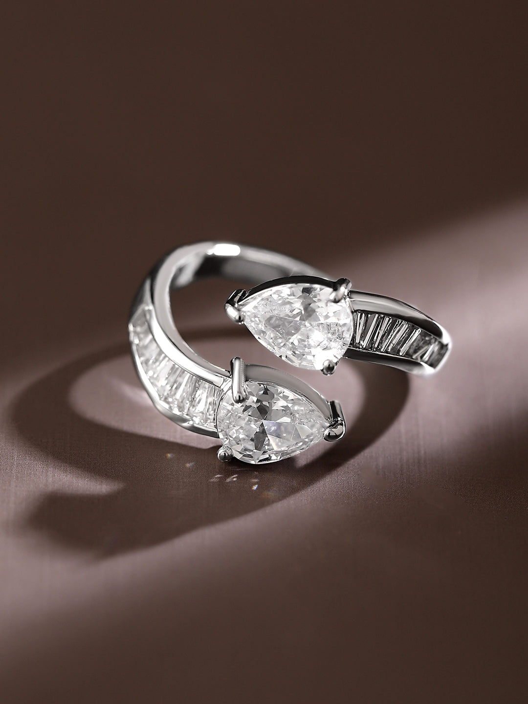 American Diamond Zirconia Bypass Ring Silver