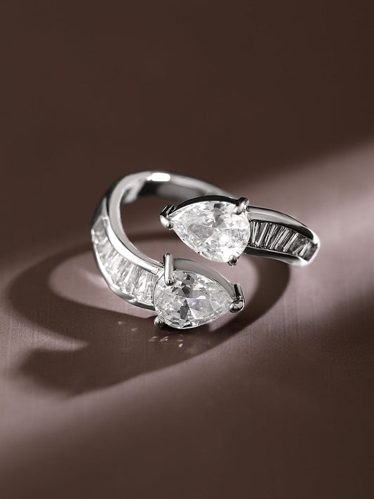 American Diamond Zirconia Bypass Ring Silver
