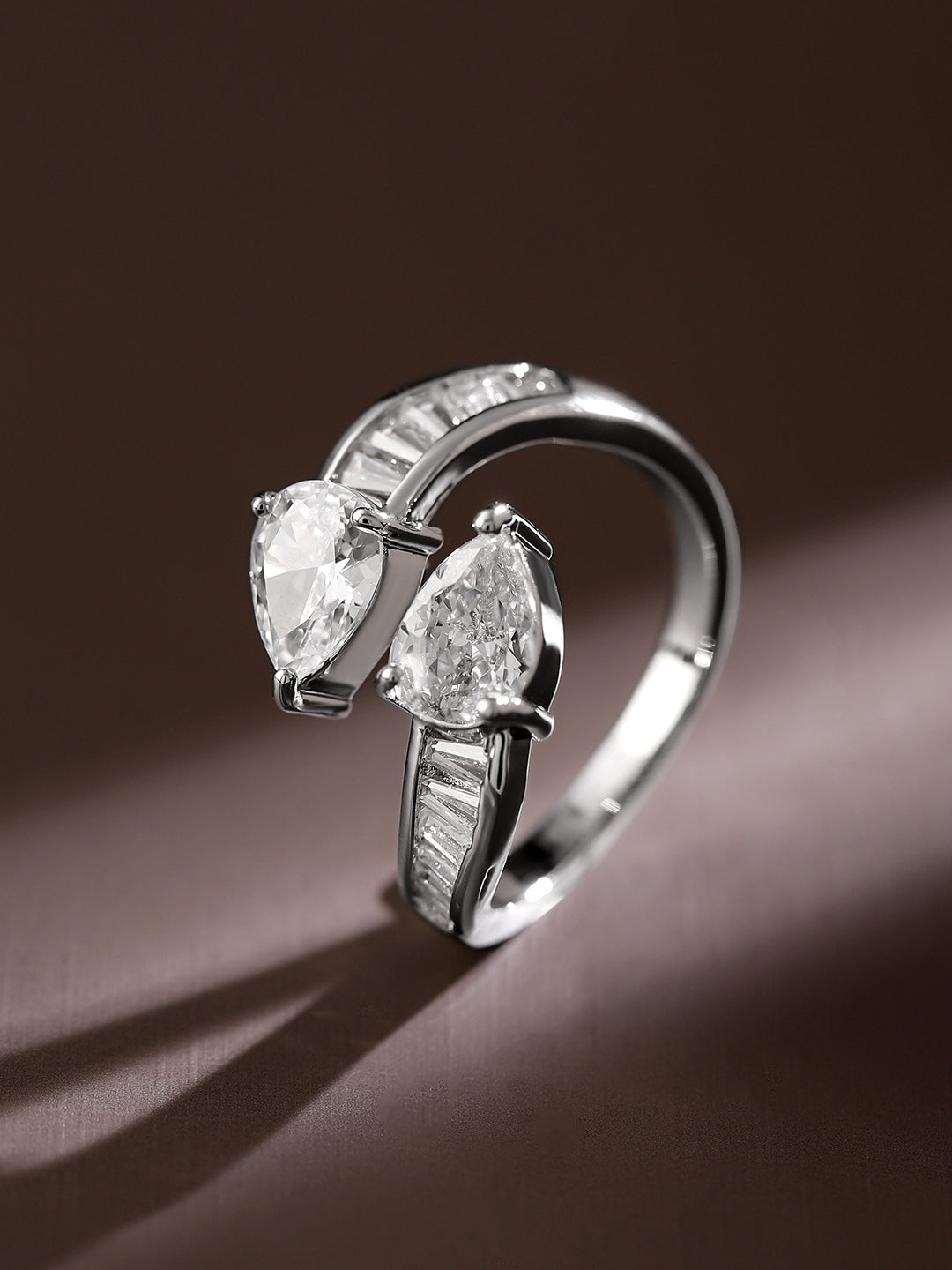 American Diamond Zirconia Bypass Ring Silver