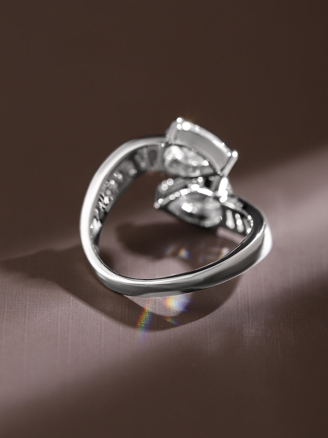 American Diamond Zirconia Bypass Ring Silver